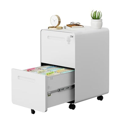 2 Drawer Mobile File Cabinet with Lock, 4 Keys and 25 Letter File Folders - color: White, size: 25.8"H*15.7"W-2 drawers(25 letter folders)