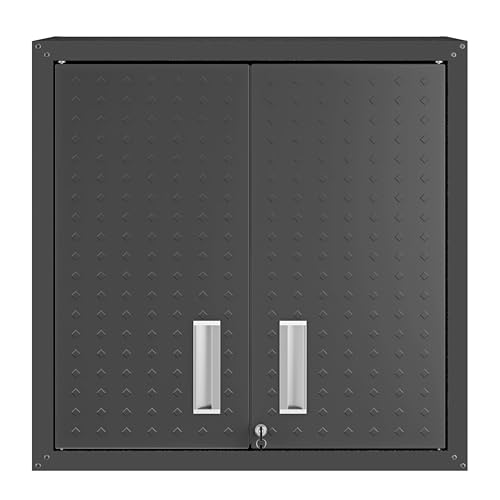 Manhattan Comfort Fortress Floating Garage Storage Cabinet with Adjustable Shelves and Lock, Recessed Handles, Metal Wall Mounted Lockable Utility Cabinet, Steel Garage Storage in Charcoal Gray - color: Charcoal Gray, style: Floating Cabinet
