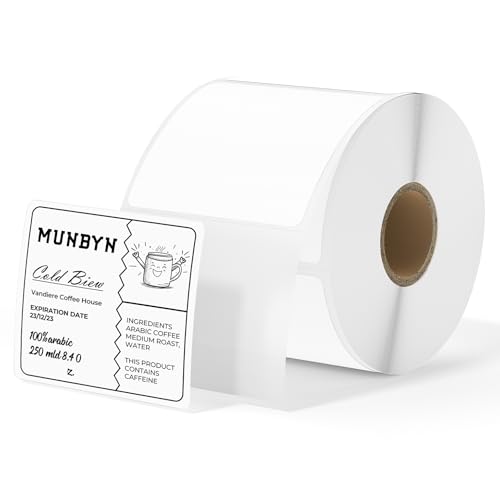 MUNBYN 2x2 Thermal Labels, 750 Sheets/Roll, White - color: White, size: 2x2"