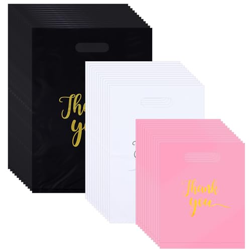 300 Pcs Thank You Bags for Business Small, 3 Sizes Plastic Shopping Bags for Small Business Shopping Merchandise Bag Bulk with Handles for Retail Stores Wholesale Goodie Clothes Boutique Gift