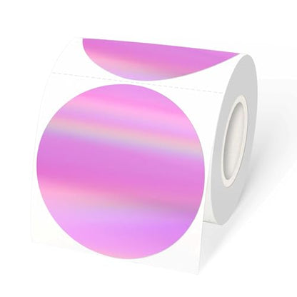 3" Holographic Direct Thermal Label Stickers, Round Printable Rainbow Glitter Thermal Printer Sticker Labels for Gift Wrapping, Self-Adhesive DIY Custom Logo Design- Holographic Pink - color: Holographic Pink, size: 3 inch