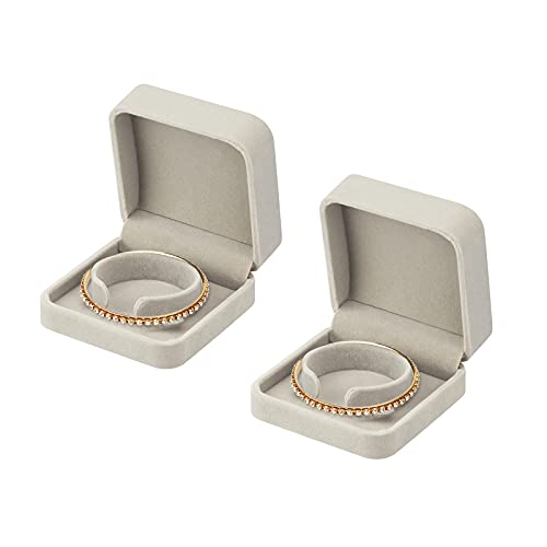LETURE 2 Pieces Velvet Bracelet Boxes for Jewelry Gift, Classic Jewelry Box Storage Case Organizer Holder for Wedding, Engagement, Proposal, Birthday and Anniversary (Grey) - color: Grey