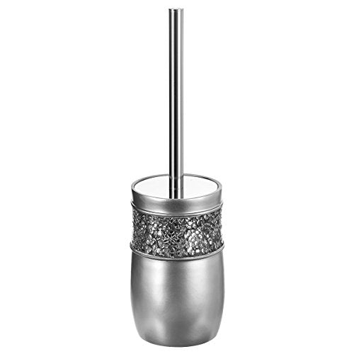 Creative Scents Crackled Glass Toilet Brush with Holder - Silver Toilet Bowl Cleaner Brush and Holder - Good Grip, Deep Cleaning, Decorative Design Compact Toilet Bowl Scrubber