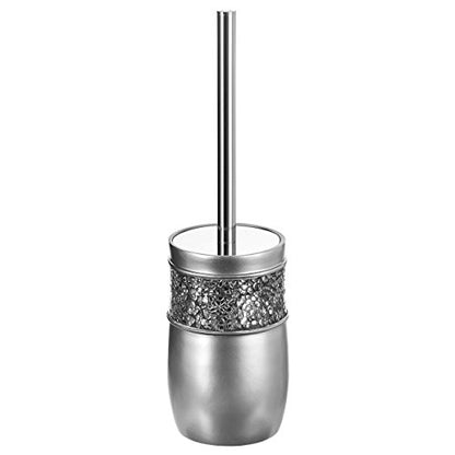 Creative Scents Crackled Glass Toilet Brush with Holder - Silver Toilet Bowl Cleaner Brush and Holder - Good Grip, Deep Cleaning, Decorative Design Compact Toilet Bowl Scrubber