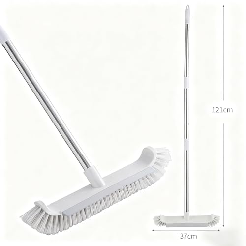 Extra Wide Pool & Deck Brush with Reinforced Aluminum Back, Heavy Duty Scrub Brush for Spa Patio Tile & Shallow Pool, 41" Handle Included, Curved Edges & Rubber Scraper, Screw-On Pole Connection - color: Gray