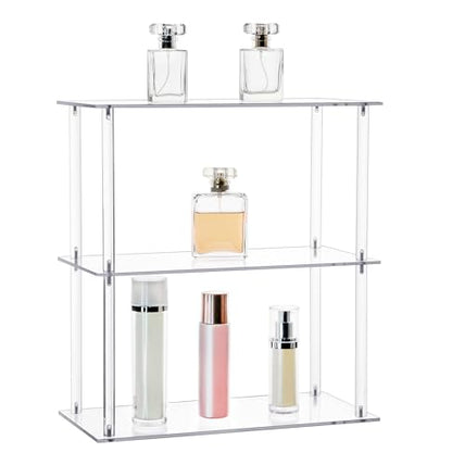Jusalpha Rectangular 3 Tier Clear Acrylic Tabletop Display Stand，Bathroom Vanity Cosmetic Makeup Organization Shelves, Home Decor Display Stand (3 Tier, Rectangular) - size: 3 Tier, Rectangular