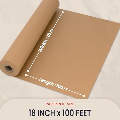 Brown Kraft Butcher Paper Roll - 18 Inch x 100 Feet - USA Made - Food-Grade Paper for Wrapping and Smoking Meat, BBQ, Grilling, Perfect Brisket Crust - Durable, Unbleached, Uncoated & Unwaxed - size: 18 Inches x 100 Feet (1-Pack)