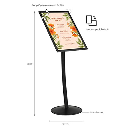 M&T Displays Simplistic Curved Menu Board 18x24 inch Black Pedestal Sign Holder Floor Standing Aluminum Front Loading Easy Open Poster Advertisement Sign Holder for Restaurant Cafe Hotel