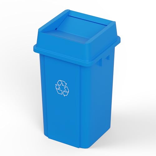 19 Gallon Blue Square Commercial Trash Garbage Can with Lid | Outdoor Office Restaurant School Kitchen - color: Blue, size: 19 Gallon, style: Trash Can with Lid