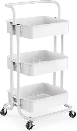 Pipishell 3 Tier Rolling Cart, Utility Cart with Wheels & Handle, White - color: White, size: 3-Tier