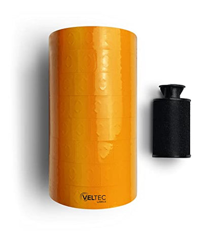 Veltec Pricing Labels for Monarch 1136 Labeler, 8 Rolls, 14,000 Two Line Labels, Ink Roller Included (Orange) - color: Orange