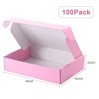 Qilery 100 Pcs 9 x 6 x 2 Inches Shipping Boxes, Pink - color: Pink, size: 9 x 6 x 2 Inches