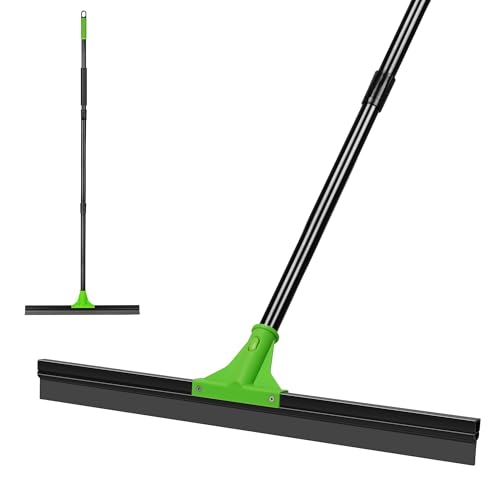 Rubber Floor Squeegee with 24” Heavy Duty Silicone Rubber Scraper Head and 60” Long Adjustable Handle, Shower Squeegees for Concrete Floor, on Multi-Surface Tile Glass Pool Garage Cleaning - size: 24"