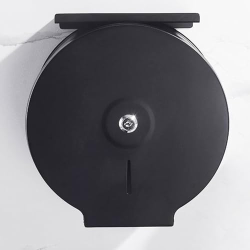 Commercial Jumbo Toilet Paper Dispenser with Shelf, Black Stainless Steel Toilet Paper Holder Wall Mount, 9 Inch Bathroom Tissue Roll Dispenser with Lock Key - color: Black With Shelf