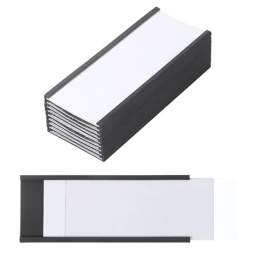 MECCANIXITY Magnetic Label Holders 3.94"x1.57" C Channel Rubber Magnetic with Clear Protectors & Paper for Metal Shelves Organize, Office File Cabinets Pack of 10 - size: 3.94"x1.57"