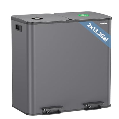 Dual Trash and Recycling Bins for Kitchen, 2*13.2 Gal Dual Trash Can, Gray - color: Gray, size: 2 * 13.2 Gallon