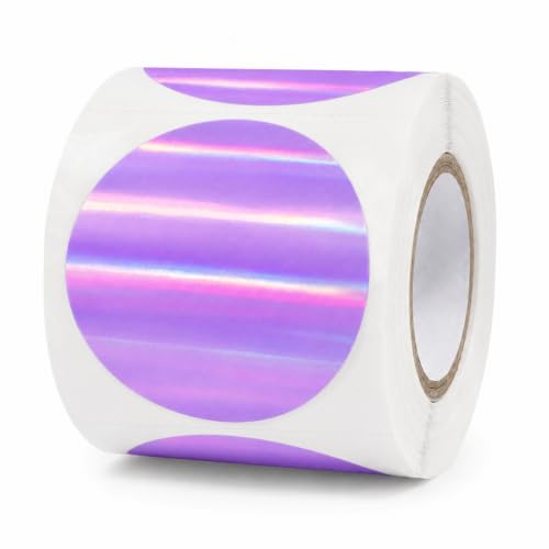 Round Holographic Purple Thermal Label 2 Inch Vinyl Sticker 200 PCS - color: Holographic Purple, size: 2 × 2 Inch
