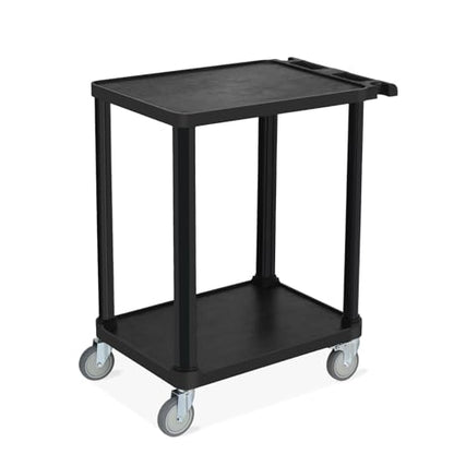 Leadzm 2-Tier Plastic Flat Utility Cart, Commercial Rolling Service Cart on Wheels with Braker, Multi-Function Handle and Large CapacityStorage,Perfect for Warehouse Garage Office,Black