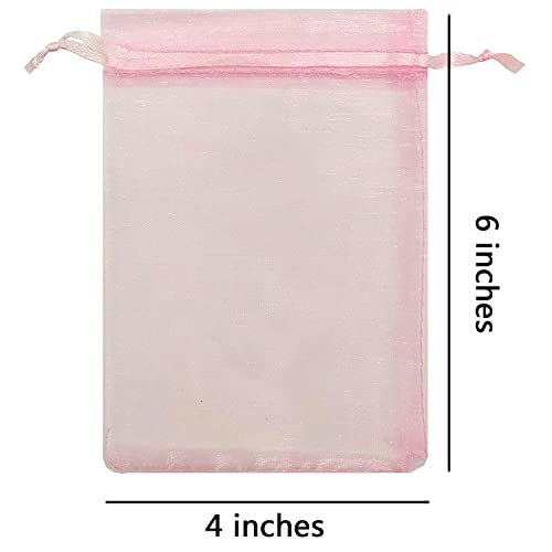 Sheer Organza Mesh Drawstring Gift Bags Reusable 100pcs 4x6 Inch Pink - color: Pink 4x6in 100pc