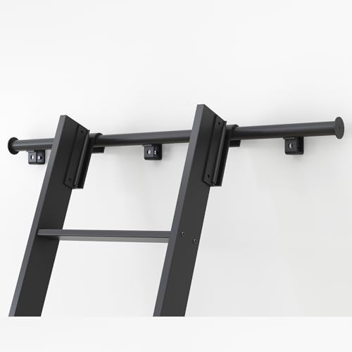 Fredbeck Rolling Library Step Ladders 96 inch Tall with 12FT Sliding Hardware Track Kit 7 Steps for Bookshelf wall Home Ladder