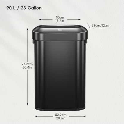 EKO Urban 24 Gallon/90 Liter Open Top Stainless Steel Slim Commercial Trash Can, Tall Kitchen Trash Bin, Heavy-Duty Commercial Grade Large Garbage Bin for Home, Office, Hotel, Restaurant, Matte Black - color: Matte Black, size: 90 Liter, Slim