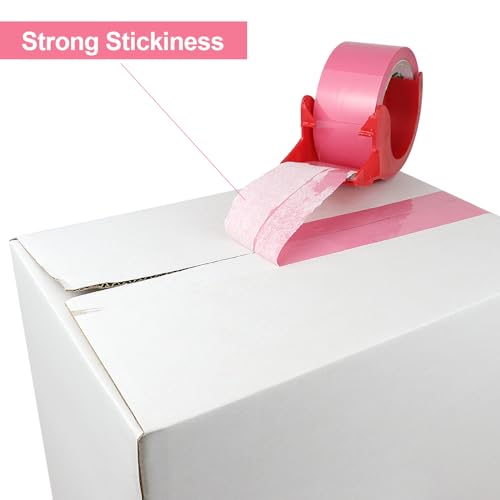 BOMEI PACK Pink Packing Tape, 1.88'' x 55yds Per Roll,3 Rolls Heavy Duty Packaging Tape with Dispensers for Packing Shipping Moving and Sealing - color: pink