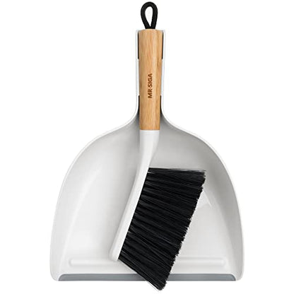 MR.SIGA Dustpan and Brush Set, Bamboo Handle, White, 1 Set - color: White