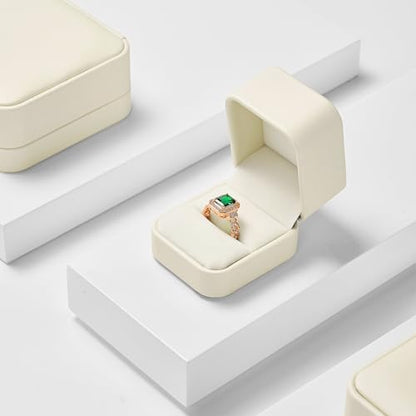 Beige PU Leather Proposal Engagement Ring Box Ring Gift Box - color: Beige Ring Box