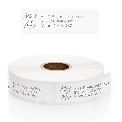 Clear Mr & Mrs Rolled Address Labels / 250 Personalized Return Address Labels/Designer Address Stickers in Elegant Plastic Dispenser - size: 250 Labels, style: Clear Mr. and Mrs Script