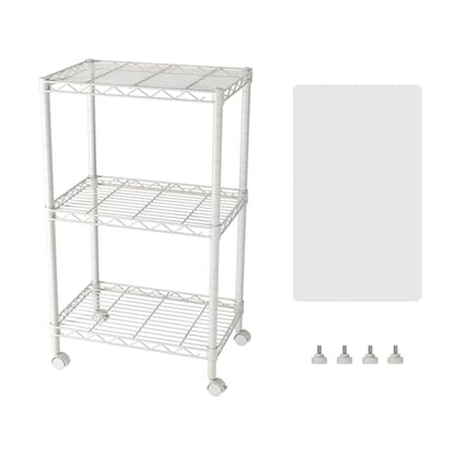 SINGAYE 3 Shelves Storage Shelf Wire Shelving Unit Metal Adjustable Wheels - color: White, size: 3Tier/11.5"D X 17.5"W X 30.5"H