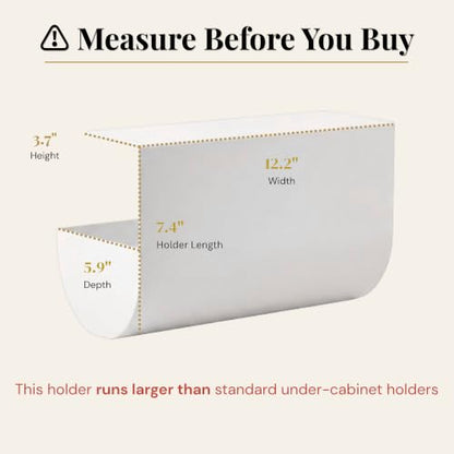 Aureo Covered Paper Towel Holder Under Cabinet, No Drill, Hooks Over Shelf - color: White