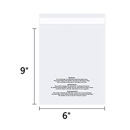 iMailer - 200 Count - 6" x 9" Small Clear Poly Bags with Suffocation Warning Self Seal 1.6 Mil for Clothing, Bakery, Gifts - Resealable Adhesive, Not Strong - size: 6" x 9", style: Resealable Glue