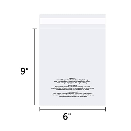 iMailer - 200 Count - 6" x 9" Small Clear Poly Bags with Suffocation Warning Self Seal 1.6 Mil for Clothing, Bakery, Gifts - Resealable Adhesive, Not Strong - size: 6" x 9", style: Resealable Glue