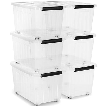 Citylife 54 Quart Large Clear Plastic Storage Bins with Lids 6-Pack - color: Clear White, size: 54 QT-6 Packs