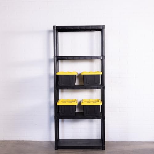 Plastic 5-Gallon Storage Tote with Lockable Lid, Stackable Tough Regular-Duty Bin for Garage, Tools, and Home Organization (4-Pack) - Black and Yellow - size: 5-Gallon (4-Pack)