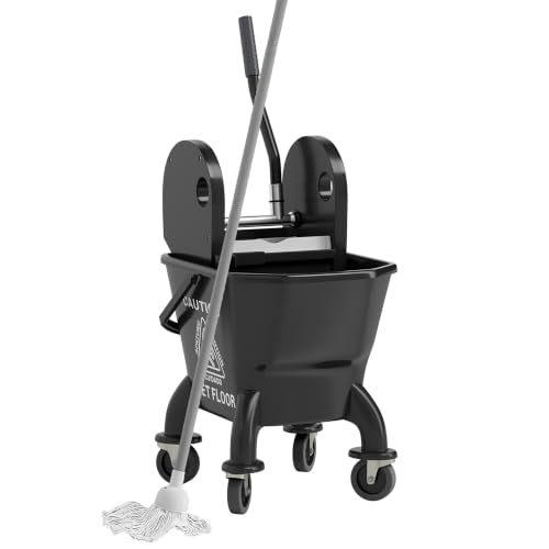 HOMCOM Mop Bucket with Wringer on Wheels, 27.5 Quart, with Mop, Black - color: Black, size: 27.5 Quart