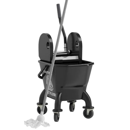 HOMCOM Mop Bucket with Wringer on Wheels, 27.5 Quart, with Mop, Black - color: Black, size: 27.5 Quart