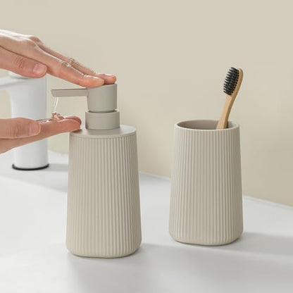 YAUKPH Bathroom Soap Dispenser and Toothbrush Holder Striped Beige - color: Striped Beige