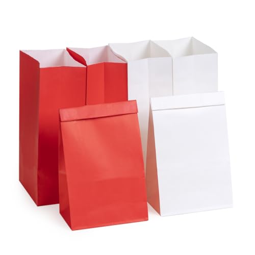 AWELL Red and White Small Party Favor Paper Bag Wrapped Treat Goody Snack Bags 4x3x9.3 inch for Birthday Graduation St.George's Party Recycled Bag,20 Counts - color: red,white