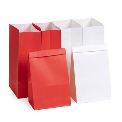 AWELL Red and White Small Party Favor Paper Bag Wrapped Treat Goody Snack Bags 4x3x9.3 inch for Birthday Graduation St.George's Party Recycled Bag,20 Counts - color: red,white