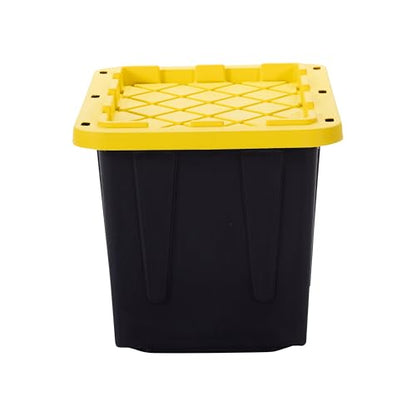 Plastic 23-Gallon Storage Tote with Lockable Lid, Stackable Tough Regular-Duty Bin for Garage, Tools, and Home Organization (2-Pack) - Black and Yellow - size: 23-Gallon (2-Pack)