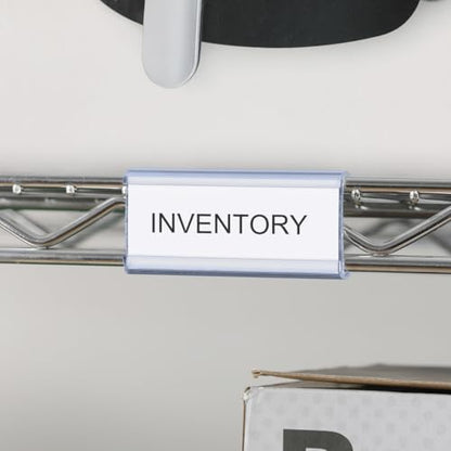 Lenink 100Pcs Wire Shelf Label Holders with 100Pcs Label Paper Inserts, Plastic Wire Rack Label Holder Compatible with Metro and Nexel 1-1/4in Shelves, Label Area 3in Lx1.25in H - color: Transparent, size: 3in (100 Pack)