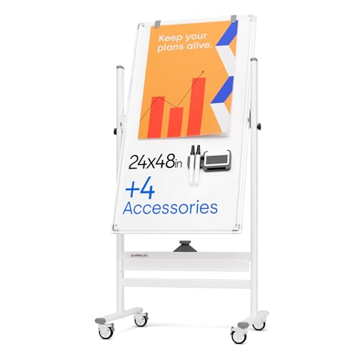 Kamelleo Rolling Whiteboard on Wheels 24" x 48", Double Sided White Board - color: Pearl White, size: 24x48