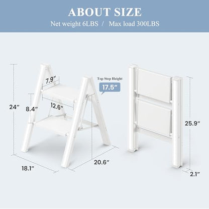 2 Step Ladder, Foldable Aluminum Step Stool with Anti-Slip Pedal - color: White, size: 2 Step