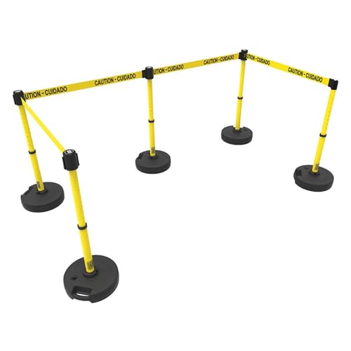 Banner Stakes PL4584 Plus X5 Retractable Belt Barrier Set - color: Yellow: Caution - Cuidado, size: 60'