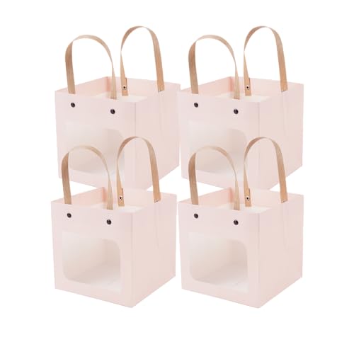 ysmile Small Square Gift Bag Pink Kraft Bag with Handle Transparent with Window for Party Favor Baby Shower Birthday 5.9" 12 Pack - color: Pink Transparent (Pack of 12)