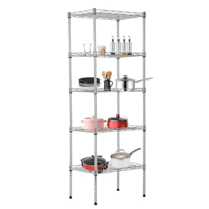 BestOffice | 5-Tier Wire Shelf | 17" x 12" x 48" | Chrome - color: Chrome, size: 17"D x 12"W x 48"H