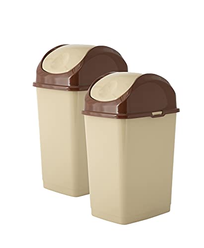 Superio Mini Desktop Trash Can with Swing Top Lid Portable Plastic Garbage Can for Countertop, Desktop, Make up Vanity, Bathroom, Car, Under Sink, Dorm, Compact Waste Bin 5 L, 1.25 Gal (2, Beige) - size: 1.25 Gallon, style: 2 Pack
