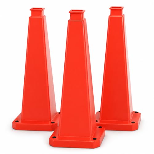 BESEA 3 Pack 28 Inch Red Traffic Cones with Weighted Base - color: Red, size: 28INCH