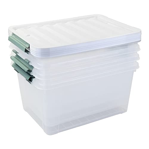 Storage Latching Bins, 35 Quart Clear Plastic, 4-Pack Storage Box - size: 35 Quart